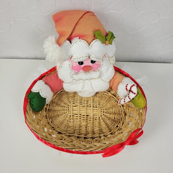 Vintage Christmas Santa Hamper Basket Decorative Wicker Organizing Food Basket - Picture 1 of 14